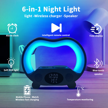 "6-in-1 Smart LED Lamp with Bluetooth Speaker & Wireless Charger"